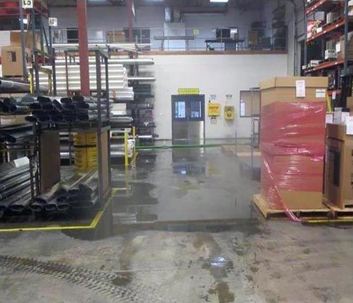 inside view of a flooded warehouse