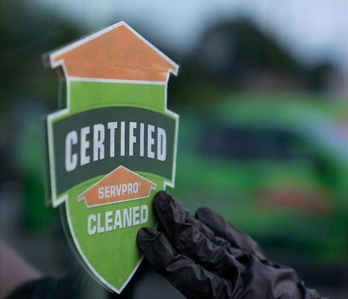 Certified: SERVPRO Cleaned sticker on business door
